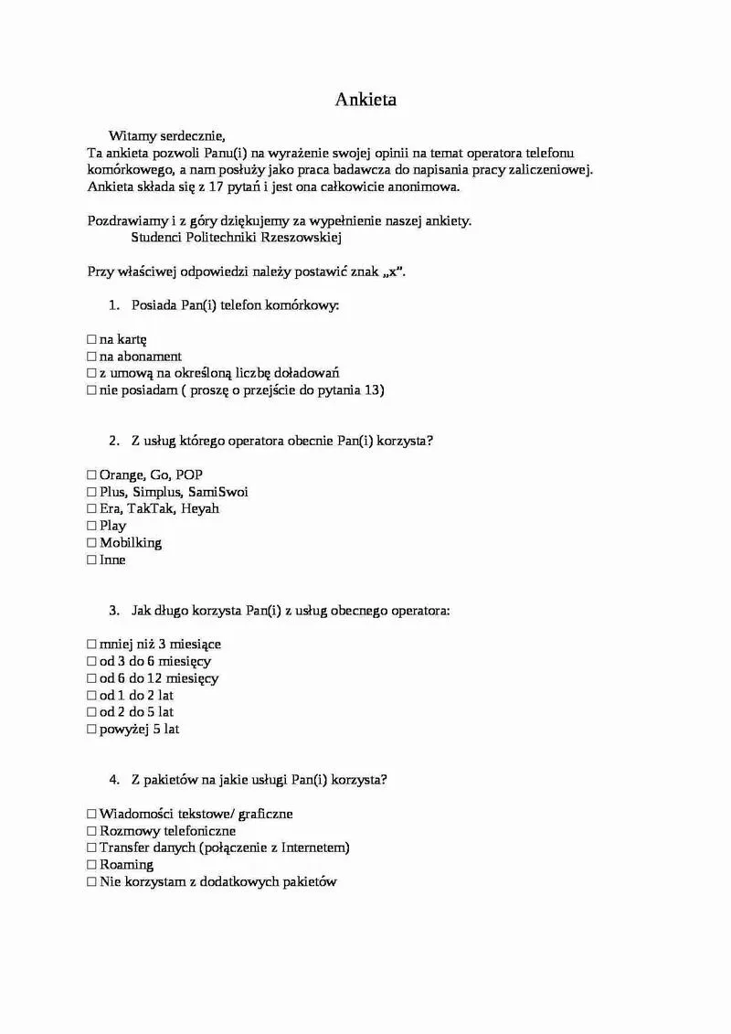 Kluczowe elementy ankiety