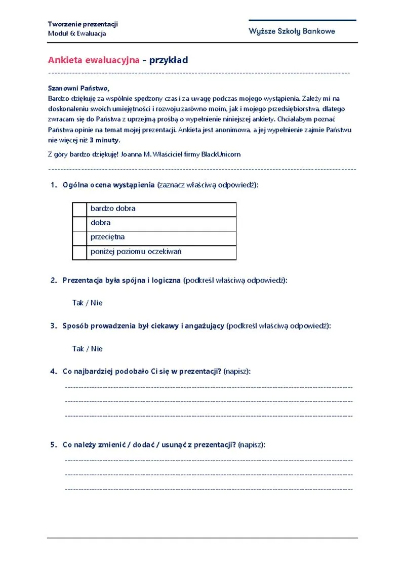 Przygotowanie ankiety ewaluacyjnej