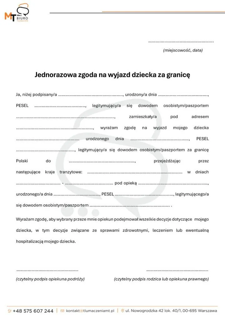 Zgoda na wycieczkę szkolną